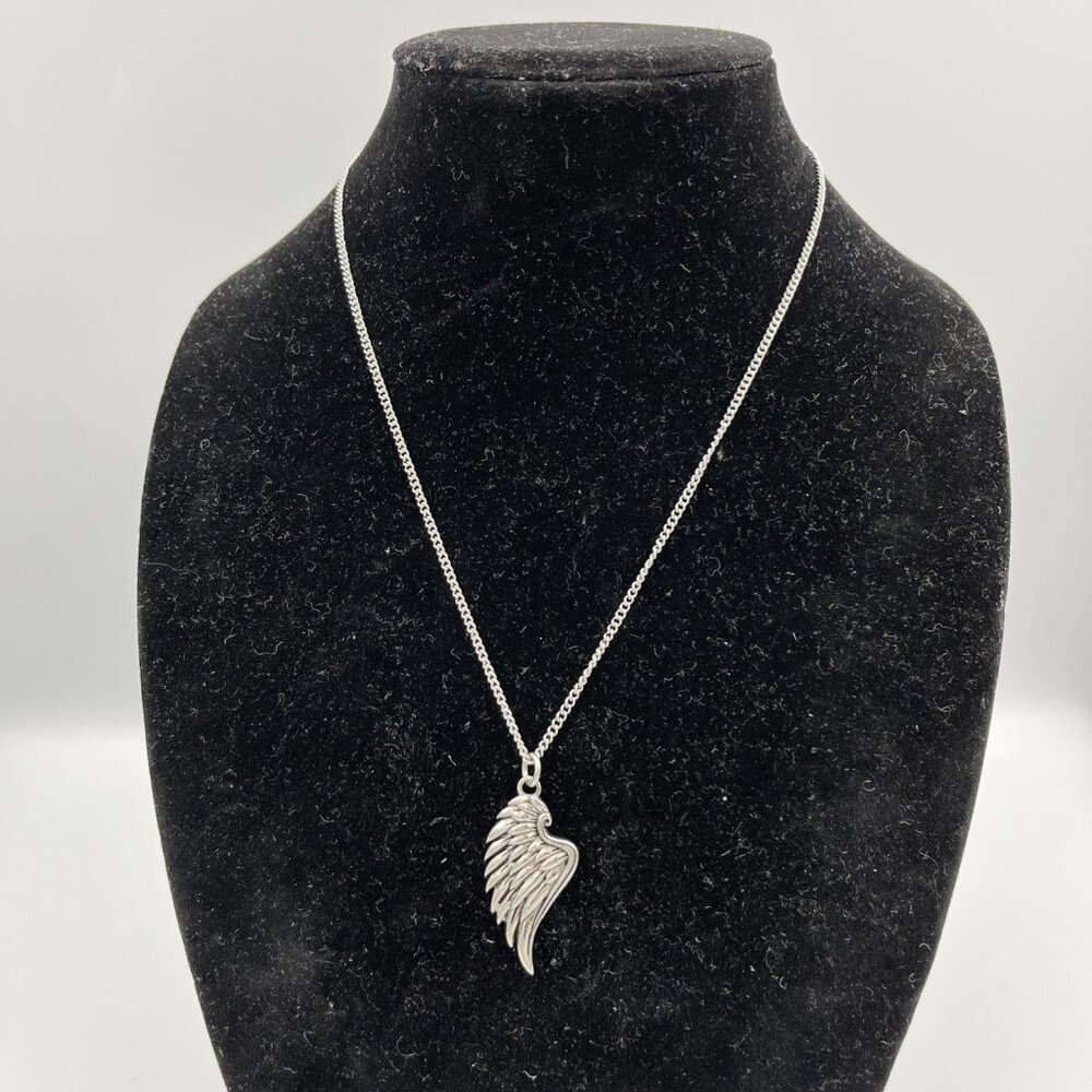 Stainless Steel Angel Wing Necklace Psalm 34:7 Shields of Strength Unisex